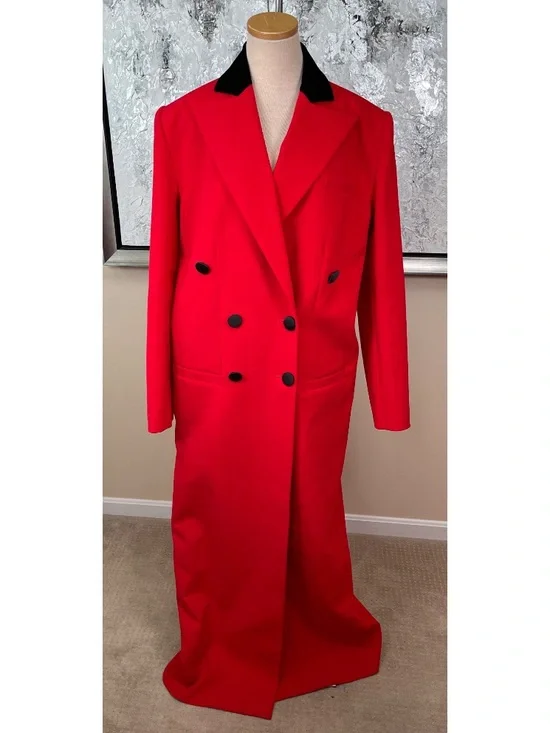 RETROFETE Constance Double Breasted Long Cardinal Red Over Coat Size S/M - Picture 6 of 11